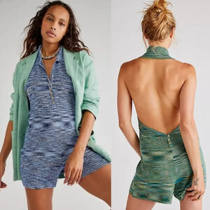 Free People Summer Nights Romper in Ivory Blue NWT$148